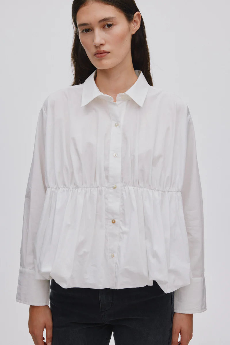 Poplin puffed hem shirt Sophie I White
