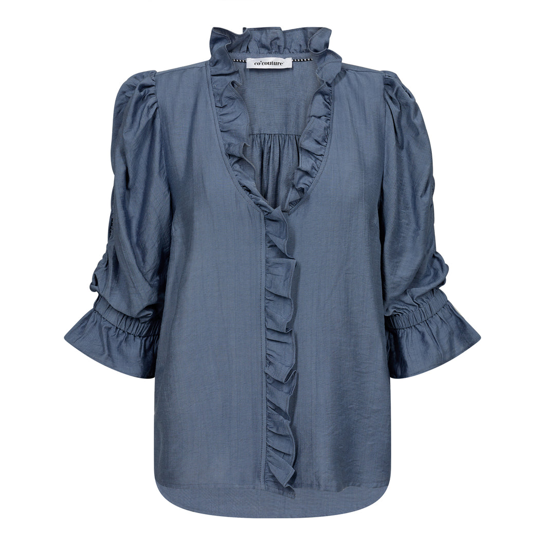 Heracc frill ss blouse - dove blue