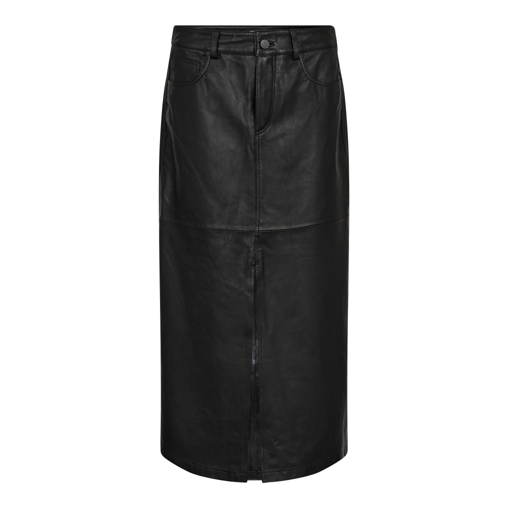 Leather slit skirt - black