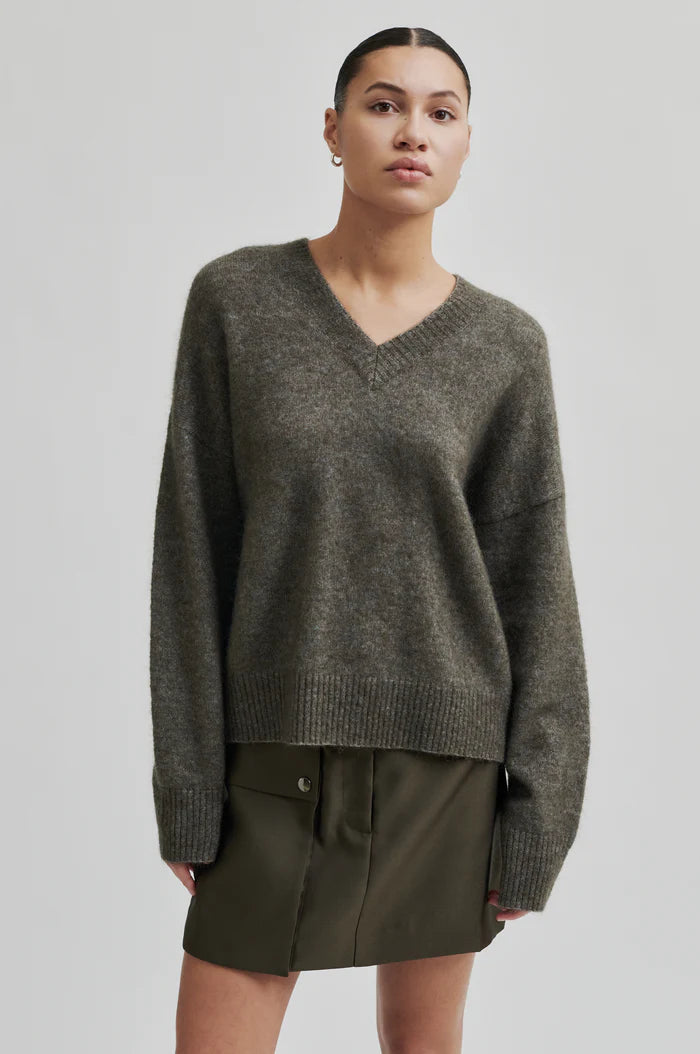 Brook Knit Loose V-Neck Chocolate Chip