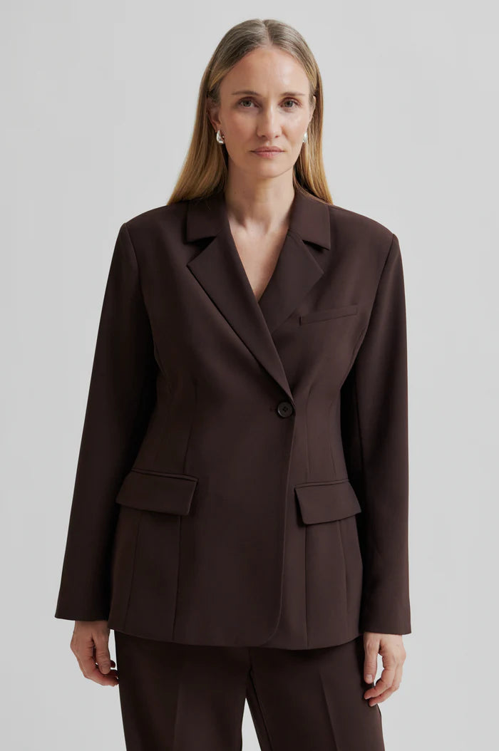 Fique Fitted Blazer Chocolate Plu