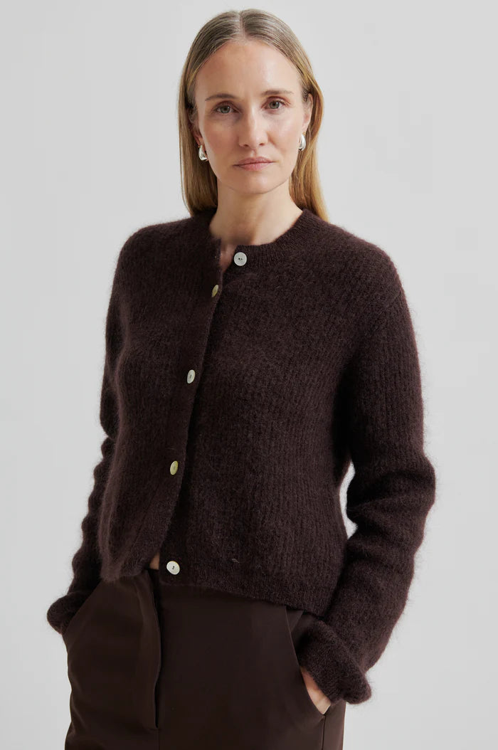 Andrea Rib Knit Cardigan Chocolate Plum