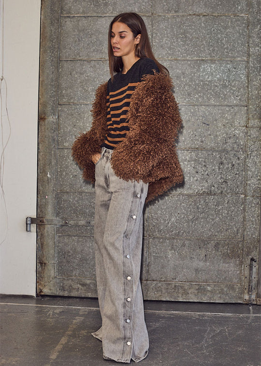 Cash Stripe SS O Neck Antracit Melange