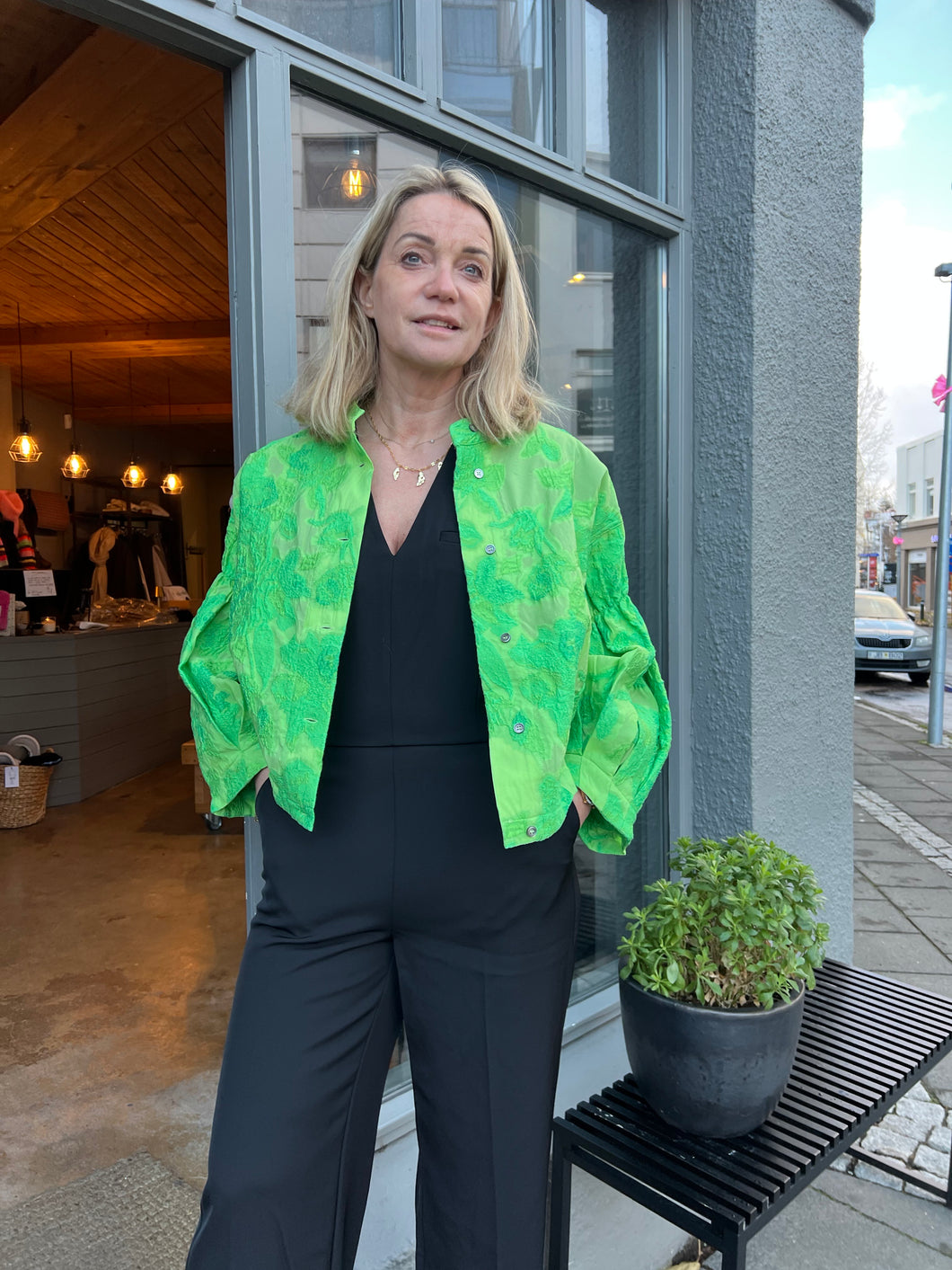 Clipped jacquard shirt jacket Candie Viper Green