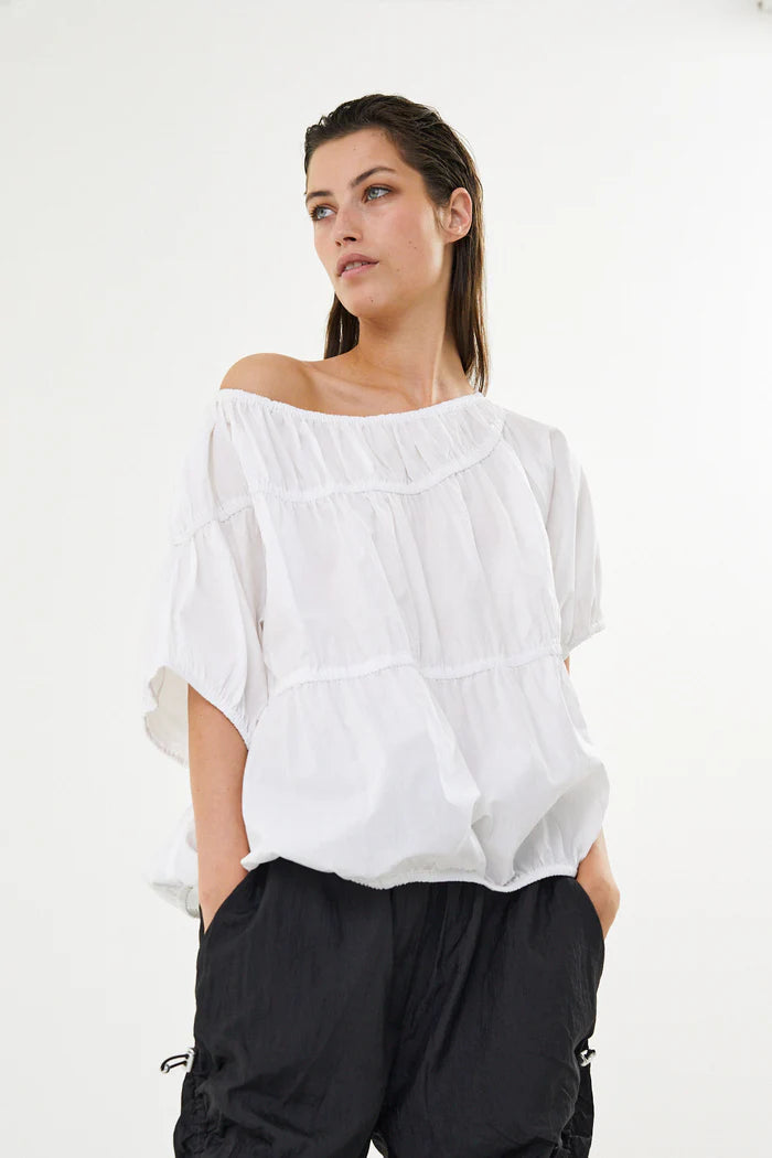 Poplin elasticated top - lotte white