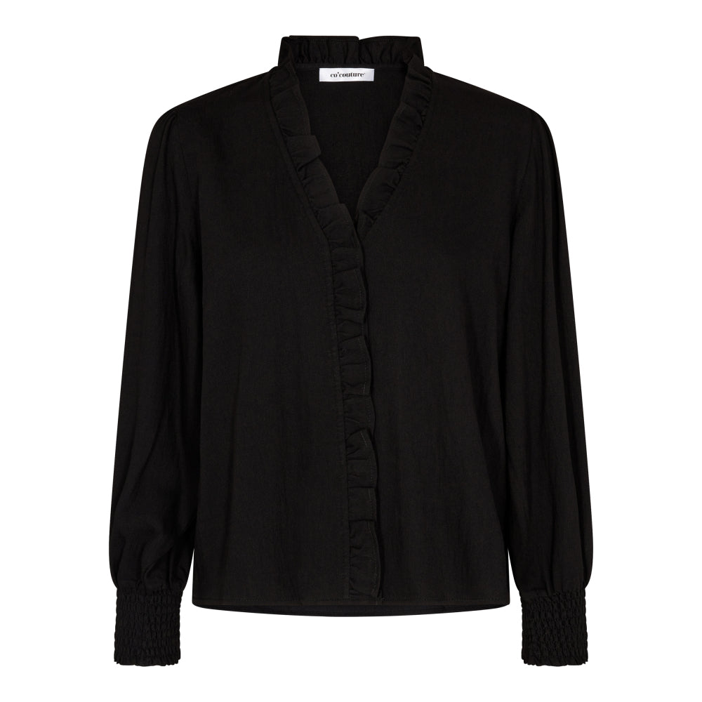 Suedacc frill shirt - black