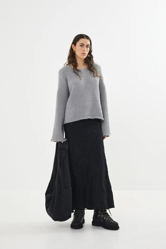 Dual Knit Rib Sleeve Sweater Emiko Light Gray