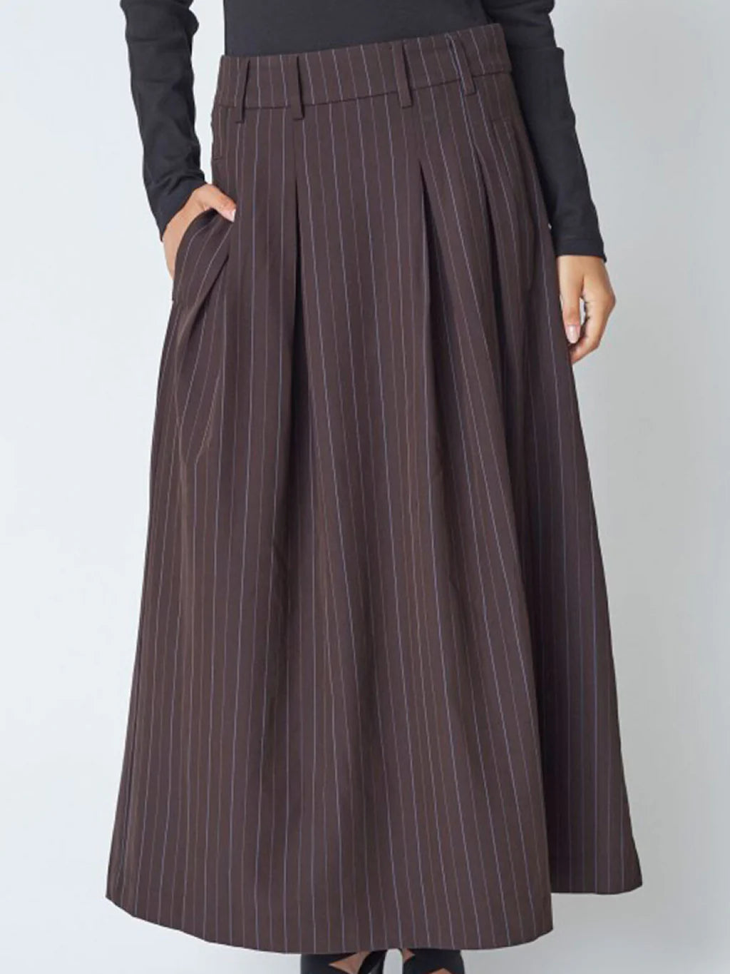 TrinnyCC Pleat Stripe Skirt Plum