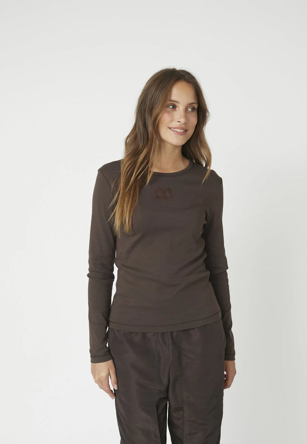 GrannyCC Embroidery LS Tee Dark Brown