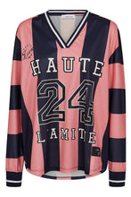 Load image into Gallery viewer, HL24 Stripe Football Blouse Navy, Pink
