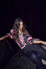 Load image into Gallery viewer, HL24 Stripe Football Blouse Navy, Pink
